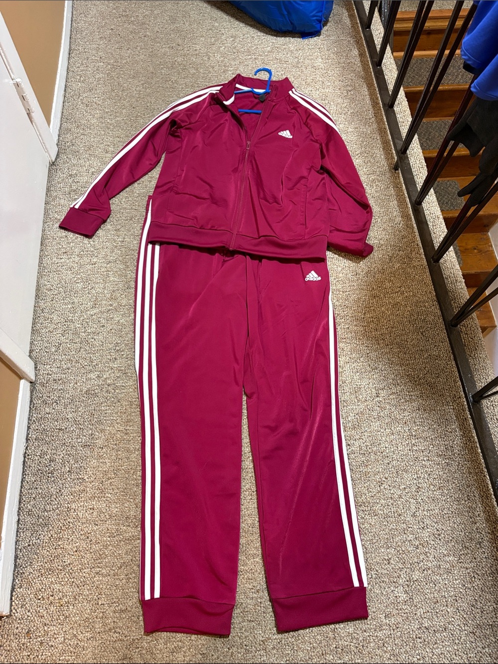 adidas womans Burgundy Joggers with White Side Stripes jacket large pants xl